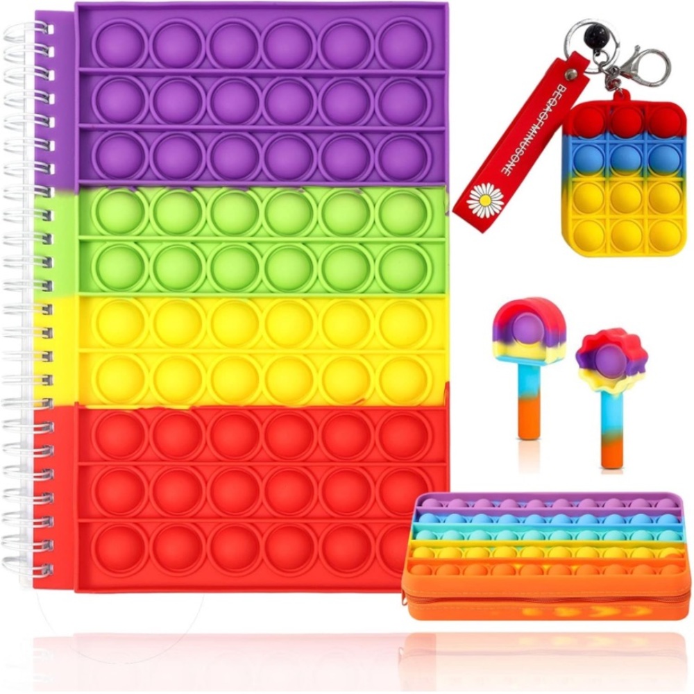 Bubble Pop Fidget 5 Piece School set. notebook pencil bag keychain pencil extend